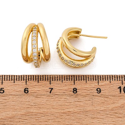 Triple C-Shaped Brass Micro Pave Clear Cubic Zirconia Stud Earrings LS-EJEW-R025-11G-1