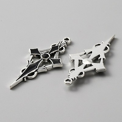 Jet Rhinestone Cross Pendant with Black Enamel ENAM-WH0001-06AS-01-1