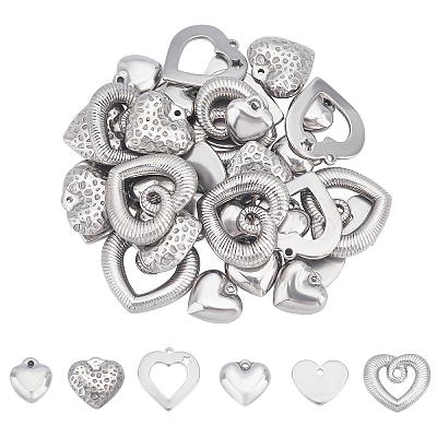 36Pcs 6 Styles 304 Stainless Steel Stamping Blank Tag Charms STAS-UN0020-70P-1