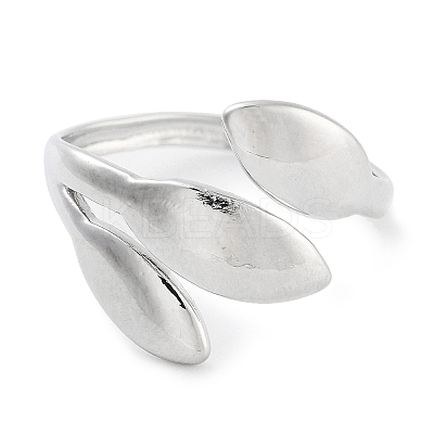 Leaf Rack Plating Brass Open Cuff Rings for Women RJEW-Z059-23P-1