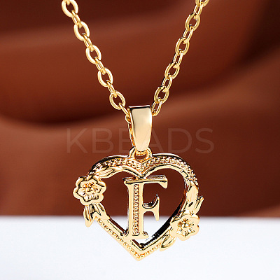 Brass Rose Flower Heart with Letter Pendant Cable Chain Necklaces FS-WG42461-06-1