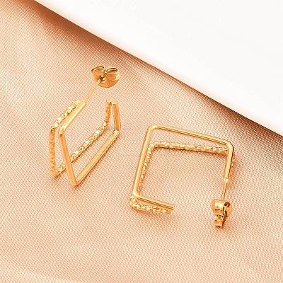 304 Stainless Steel Two-layer Square Stud Earrings EJEW-D339-02G-1