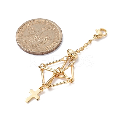 Brass Macrame Pouch Empty Stone Holder Cross Pendant Decoration HJEW-JM01288-1