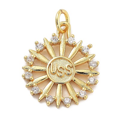 Rack Plating Brass Micro Pave Cubic Zirconia Pendants KK-Z071-54G-01-1