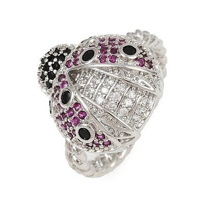 Brass Micro Pave Colorful Cubic Zirconia Cuff Rings RJEW-P155-03P-1