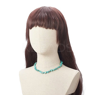 Dyed Synthetic Turquoise Chip Beaded Necklaces with 304 Stainless Steel Lobster Claw Clasp & Chain Extender NJEW-JN04225-05-1
