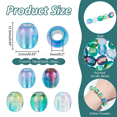 50Pcs 5 Colors Painted Acrylic Beads OACR-NB0001-47-1