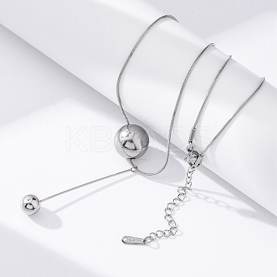 304 Stainless Steel Round Ball Pendant Snake Chain Necklaces LS-NJEW-U028-03P-1