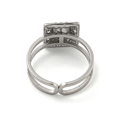 304 Stainless Steel Rhinestone Square Finger Rings for Women Men STAS-Z060-01P-1