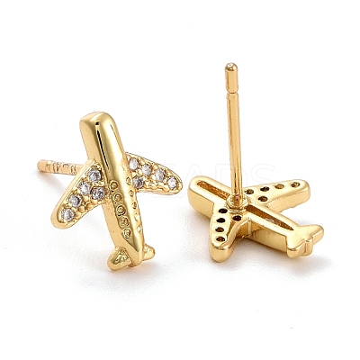 Plane Cubic Zirconia Stud Earrings EJEW-E167-18G-1
