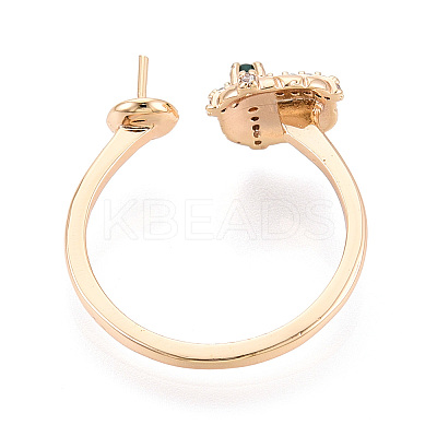 Gift Box Shape Brass Micro Pave Clear Cubic Zirconia & Glass Cuff Ring Settings KK-T076-44G-1
