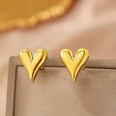 304 Stainless Steel Heart Stud Earrings EJEW-F398-01G-1