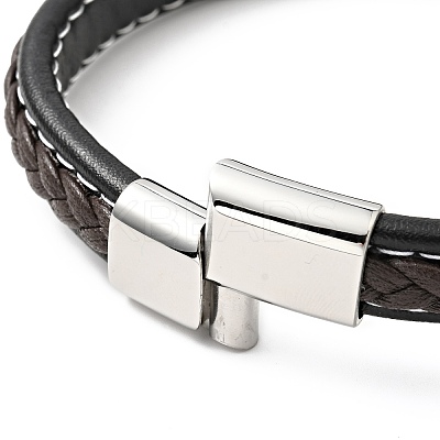 Cowhide Braided Flat Cord Bracelet with 304 Stainless Steel Magnetic Clasps BJEW-H552-01P-03-1