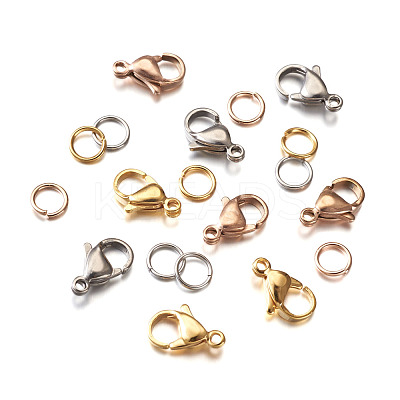 PVD Vacuum Plating 304 Stainless Steel Lobster Claw Clasps and 304 Stainless Steel Jump Rings STAS-YS0001-06-1