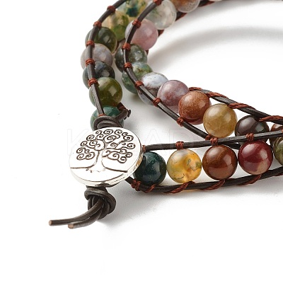 Natural Indian Agate Round Beads 2 Raw Wrap Bracelet BJEW-JB07169-04-1