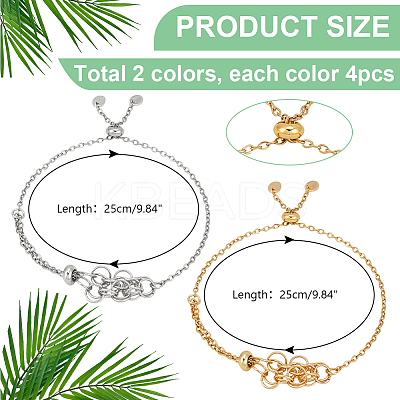 8Pcs 2 Style Adjustable 304 Stainless Steel Slider Bracelet Making AJEW-PH0011-83-1