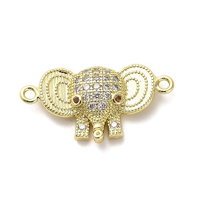 Brass Micro Pave Clear Cubic Zirconia Elephant Connector Charms KK-M324-22G-1
