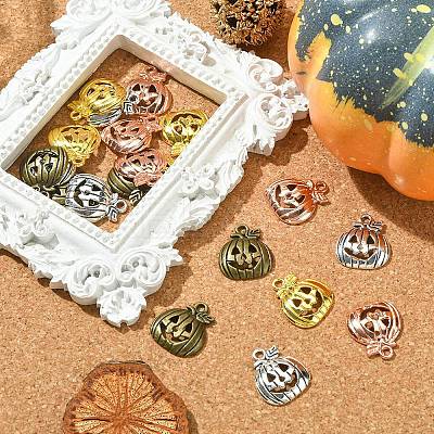 20Pcs 4 Colors Tibetan Style Halloween Pumpkin Jack-O'-Lantern Alloy Pendants TIBEP-YW0001-44-1