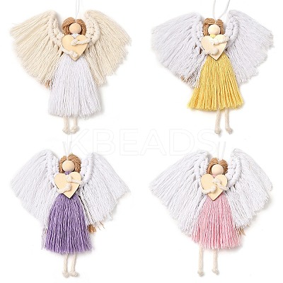 Angel Handmade Woven Macrame Cotton Thread Pendant Decorations HJEW-JM02454-1