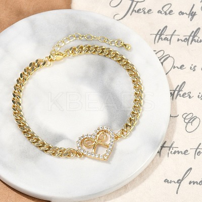 Brass Micro Pave Clear Cubic Zirconia Link Bracelets LS-BJEW-M050-05G-01-1