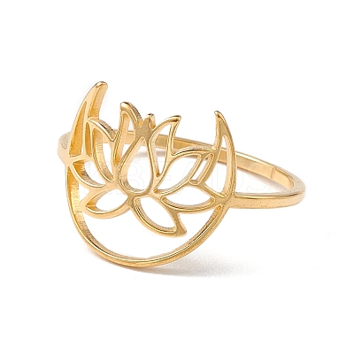 Hollow Out Lotus 304 Stainless Steel Finger Ring for Women RJEW-E073-06G-1