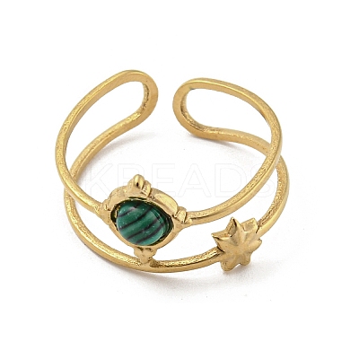 304 Stainless Steel with Synthetic Malachite Ring Ion Plating(IP) RJEW-Z031-01I-03-1
