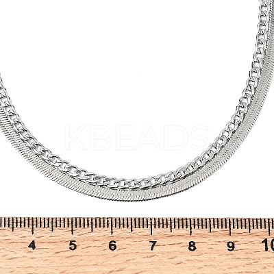 304 Stainless Steel Twisted Chain Flat Snake Chain Double Layer Necklaces NJEW-D350-03P-1