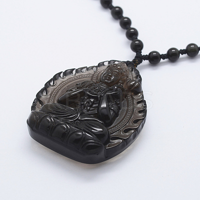 Natural Golden Sheen Obsidian Beaded Pendant Necklaces NJEW-E116-07-1