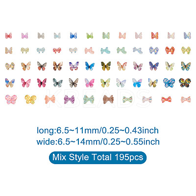 1 Box 195Pcs 21 Colors 3D Butterfly Resin Cabochons MRMJ-PJ0001-04-1