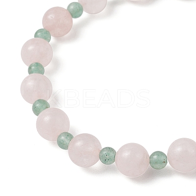 2Pcs Natural Green Aventurine & Rose Quartz Round Beaded Stretch Bracelets for Women BJEW-JB11926-1