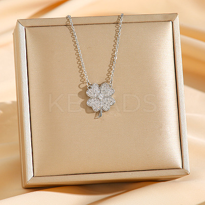 Brass Micro Pave Clear Cubic Zirconia Clover Pendants Necklaces LS-NJEW-K280-02P-1