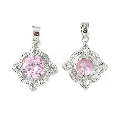 Brass Micro Pave Pink Cubic Zirconia Pendants KK-L208-02P-1
