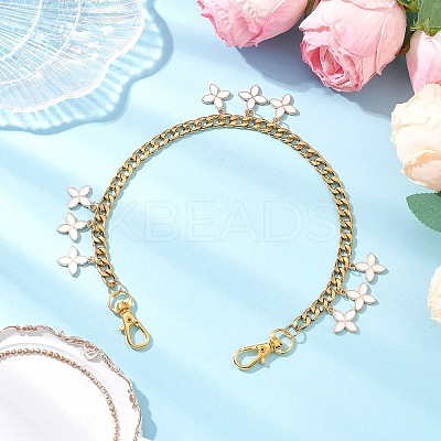3Pcs 3 Colors Alloy Enamel Flower Charm 304 Stainless Steel Cuban Link Chain Bag Decorative Chains FIND-JF00160-1