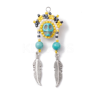 Seed Glass & Synthetic Turquoise Pendant PALLOY-MZ00243-01-1