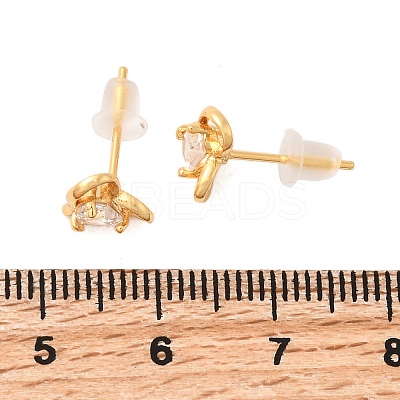 Brass Micro Pave Clear Cubic Zirconia Heart Stud Earrings EJEW-C158-07G-1