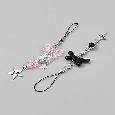 4Pcs 4 Styles Bowknot Acrylic & Star Alloy Pendant Decorations HJEW-WH20021-07A-1