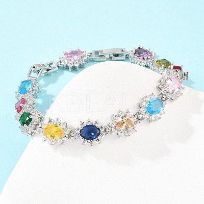 Platinum Tone Brass Micro Pave Cubic Zirconia Tennis Bracelets BJEW-B160-15P-1