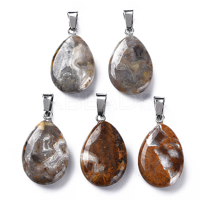 Teardrop Dyed Natural Crazy Agate Obsidian Pendants G-Q368-12-1