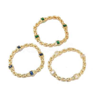 Glass Rectangle Link Chain Bracelet with Panther Chains BJEW-I309-01-1