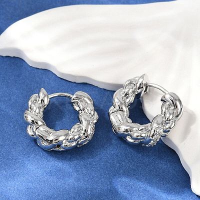 Twist Brass Cubic Zirconia Hoop Earrings EJEW-Q016-18P-1