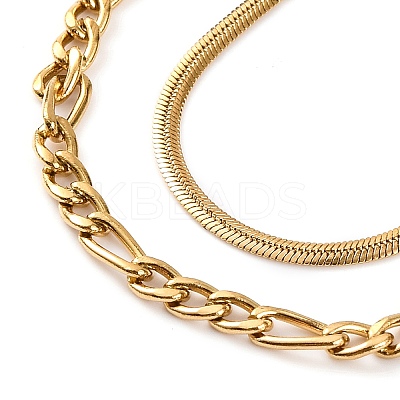 304 Stainless Steel Double Layer Figaro Chain & Herringbone Chain Necklaces for Women NJEW-G140-16C-G-1