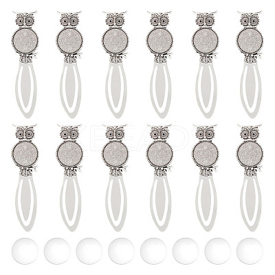 12Pcs Owl Tibetan Style Alloy Bookmarks Cabochon Settings TIBE-HY0001-08-1