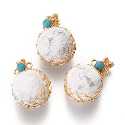 Natural Howlite & Turquoise Pendants X-G-B001-02G-O-1