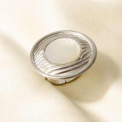 304 Stainless Steel with Natural Shell Cuff Open Rings for Women TH3507-1-1