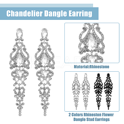 2 Pairs 2 Colors Rhineston Flower Dangle Stud Earrings EJEW-FI0002-43-1