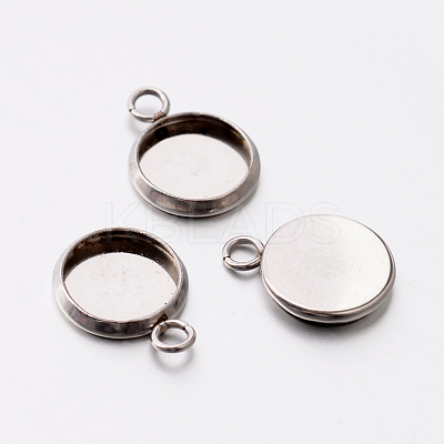 Tarnish Resistant Flat Round 304 Stainless Steel Charm Settings STAS-E079-04-1