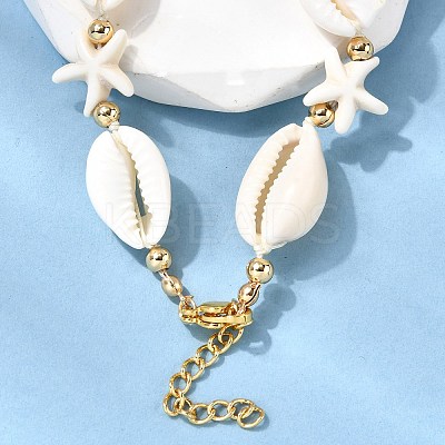 Natural Cowrie Shell & Starfish Synthetic Turquoise Beaded Necklaces for Women NJEW-F356-04G-1