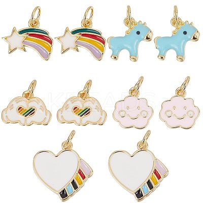10Pcs 5 Style Real Real 18K Gold Plated Plated Brass Charms FIND-CN0001-28-1
