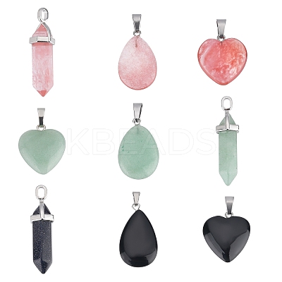 9Pcs 9 Style Natural & Synthetic Mixed Gemstone Pendants G-SC0001-73-1