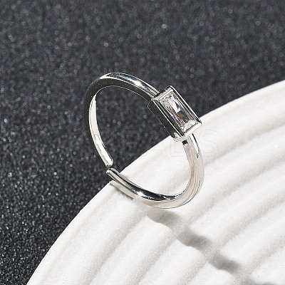Rectangle Brass with Glass Cuff Rings for Women RJEW-Z111-05P-07-1